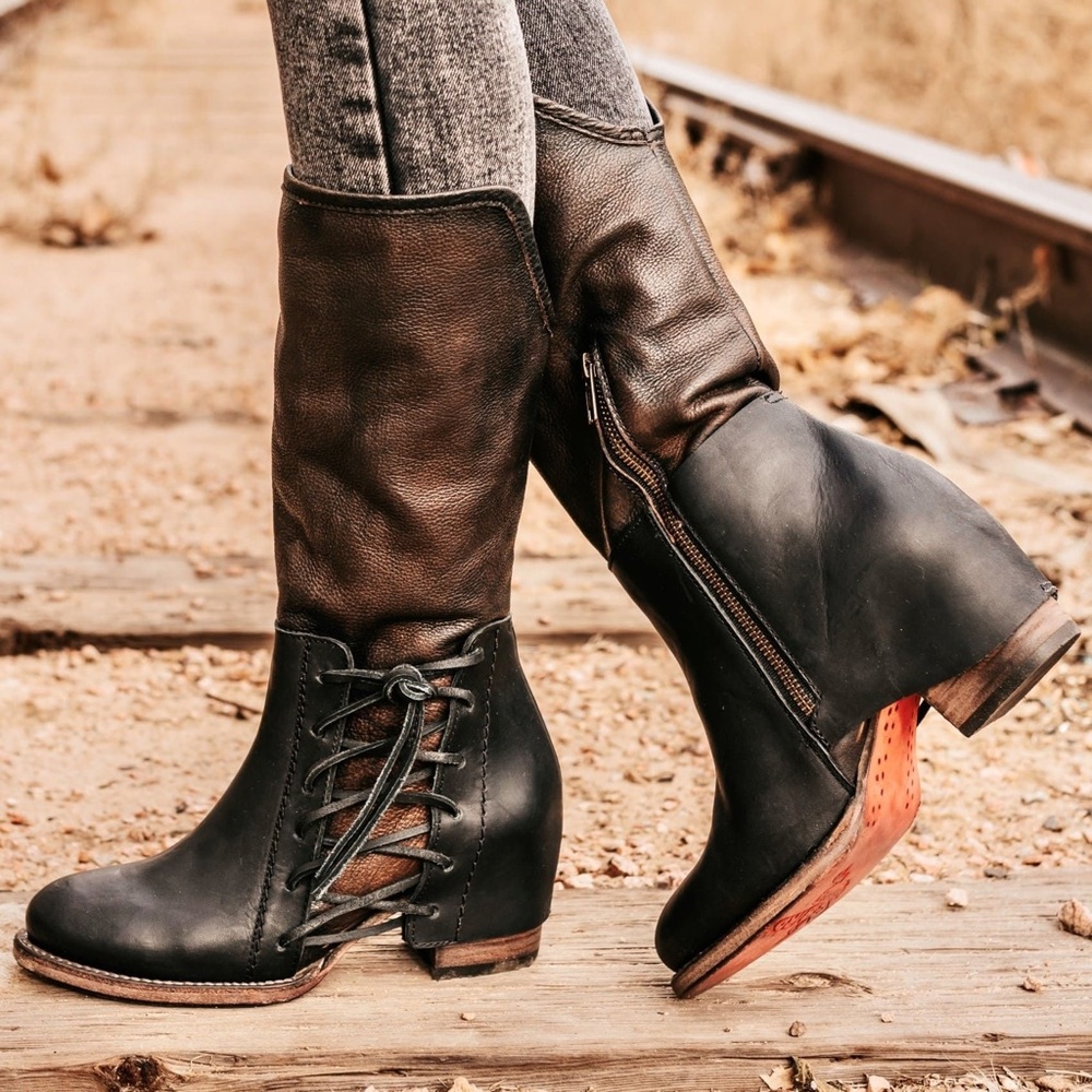(NEW) Freebird Castle Boots in Coal (black/brown) Size 8